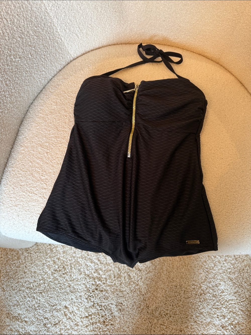 Black Women’s One-Piece Swim Suit with Gold Zip